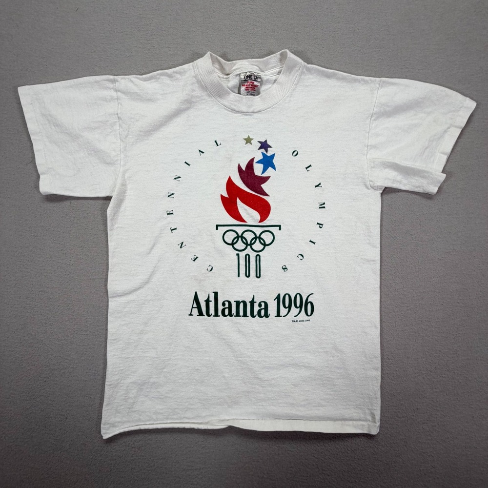 Oneita Mens T-Shirt Regular White 1996 Atlanta Centennial Olympics Vintage M